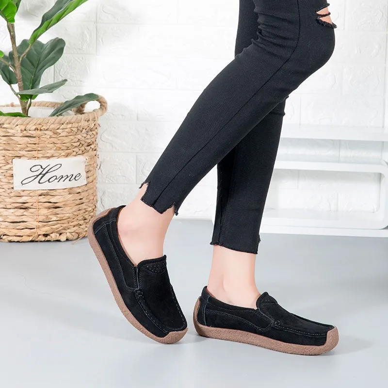 Women's vintage fashion leather flat slip-on loafers