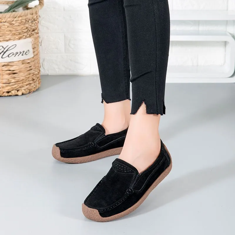 Women's vintage fashion leather flat slip-on loafers