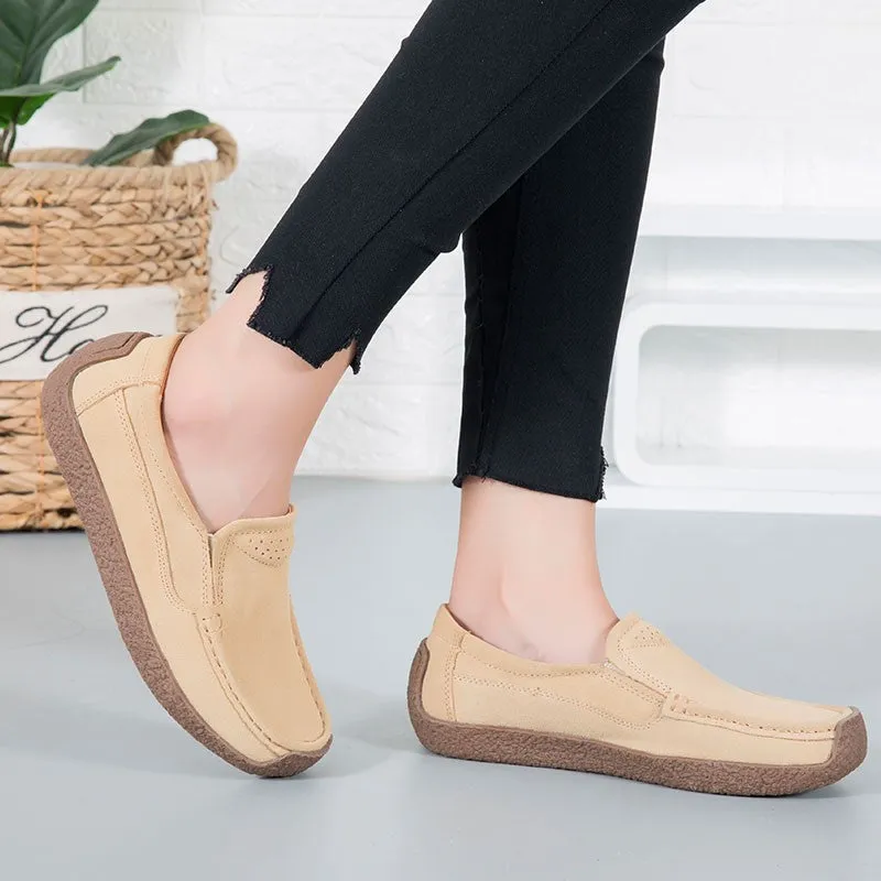 Women's vintage fashion leather flat slip-on loafers