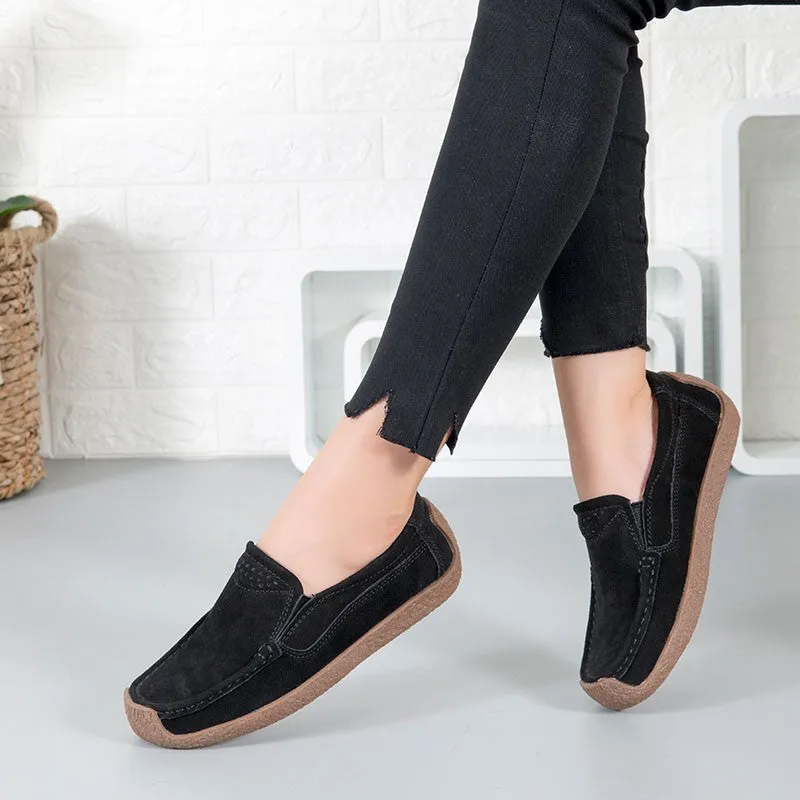 Women's vintage fashion leather flat slip-on loafers