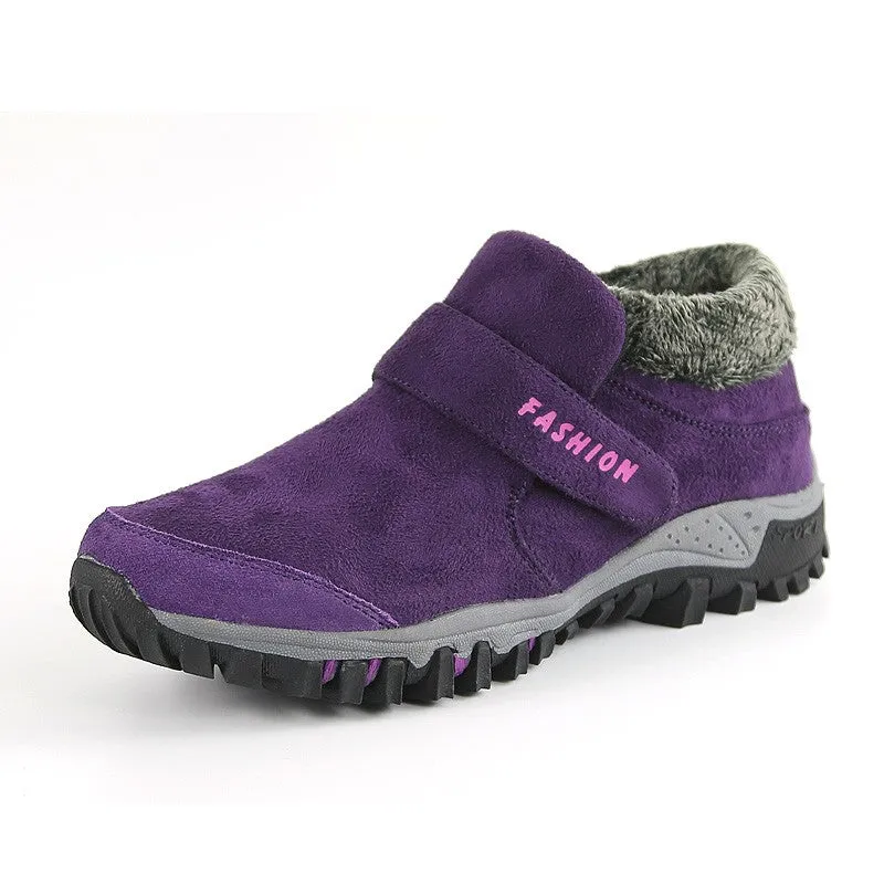 Women's winter thermal suede slip resistant slip-on hiking shoes