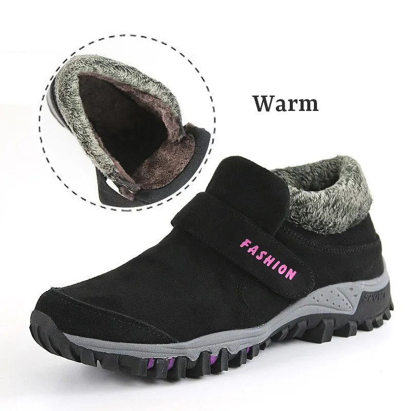 Women's winter thermal suede slip resistant slip-on hiking shoes