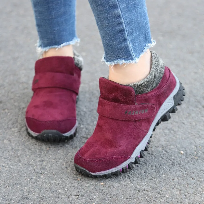 Women's winter thermal suede slip resistant slip-on hiking shoes