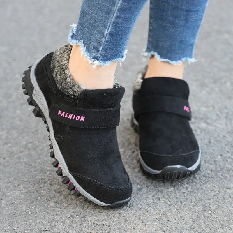 Women's winter thermal suede slip resistant slip-on hiking shoes