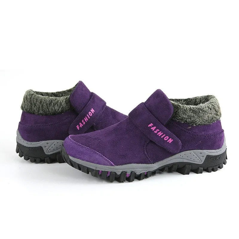 Women's winter thermal suede slip resistant slip-on hiking shoes