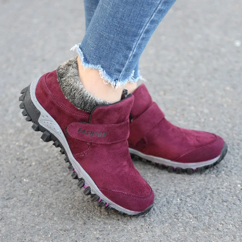 Women's winter thermal suede slip resistant slip-on hiking shoes