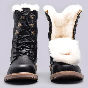 Yeknu Natural Wool Winter Boots Warmest Handmade Men Winter Shoes Genuine Leather Snow Boots