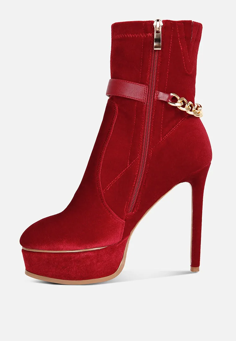 ZEPPELIN Red High Platform Velvet Ankle Boots