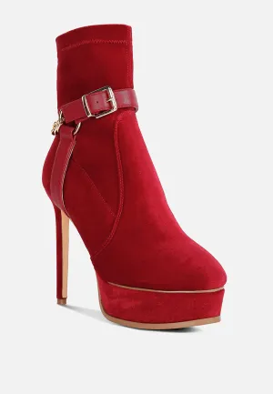 ZEPPELIN Red High Platform Velvet Ankle Boots