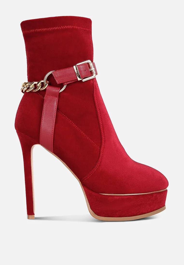 ZEPPELIN Red High Platform Velvet Ankle Boots